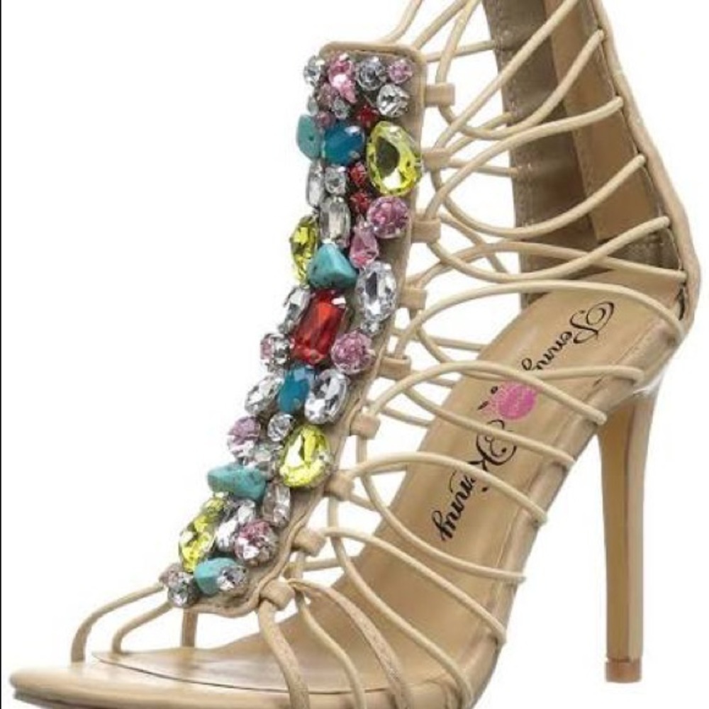 Rainbow Glam Jewel Gem Multicolor Strappy Evening Shoes in 9 Wide New in Box